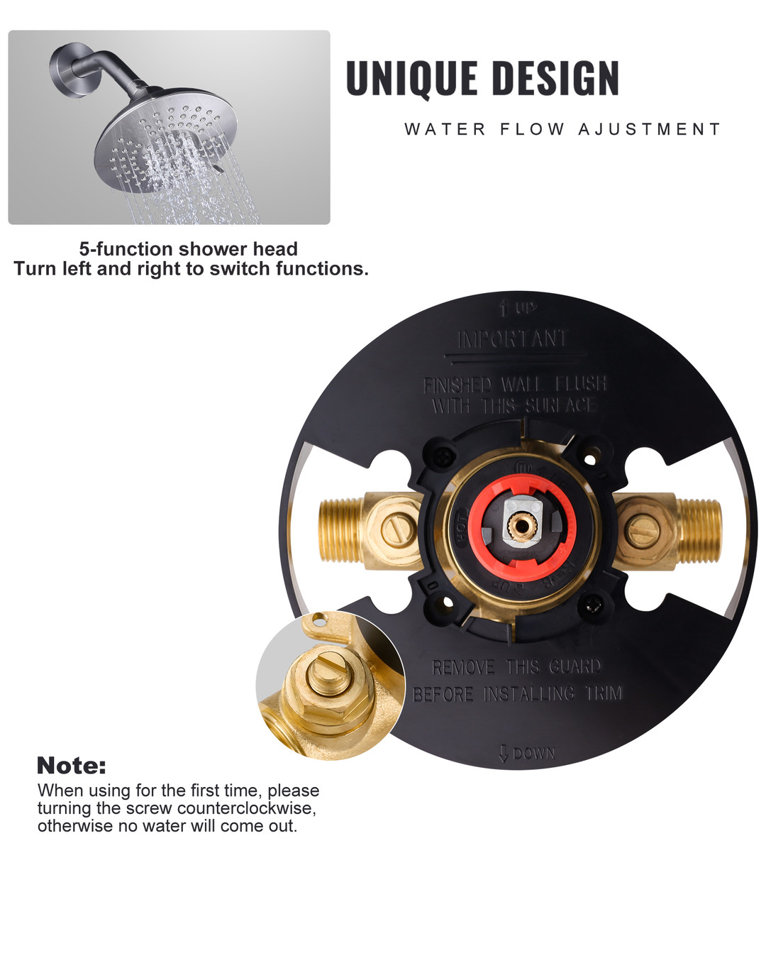 WOWOW 5-Spray Brushed Nickel High Pressure Rain Shower System with ...