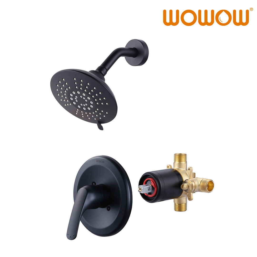 WOWOW 5-Spray Matte Black High Pressure Rain Shower System with Valve ...