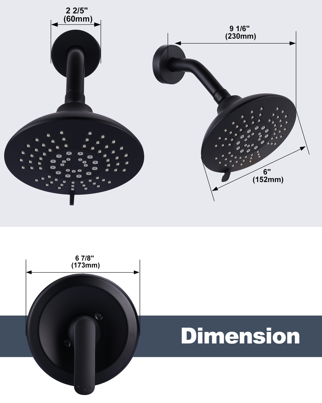 WOWOW 5-Spray Matte Black High Pressure Rain Shower System with Valve ...