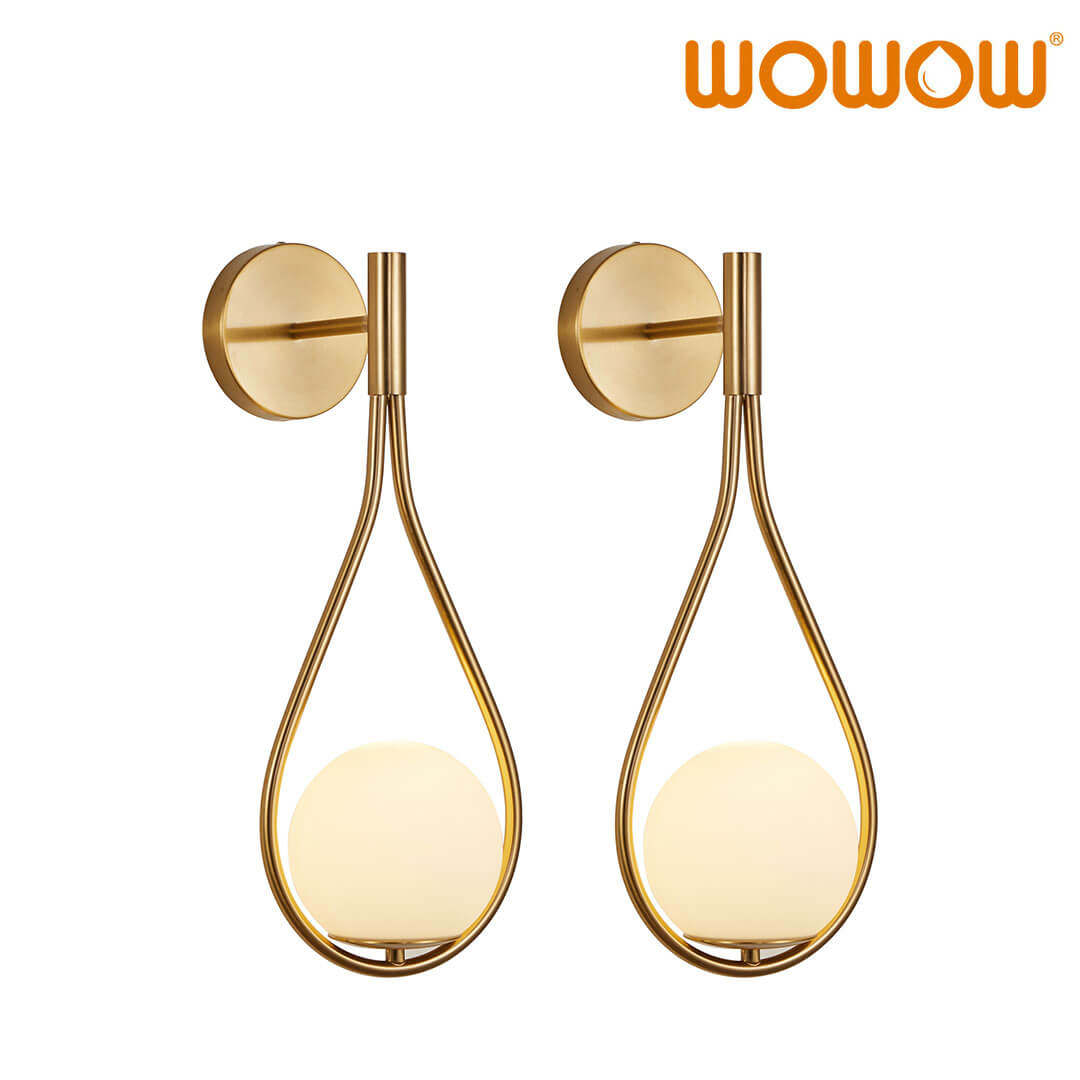 WOWOW 2-Light Modern Gold Wall Sconces with Frosted Glass Globe for Bedroom