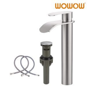single handle waterfall tall bathroom faucet with pop up drain 7