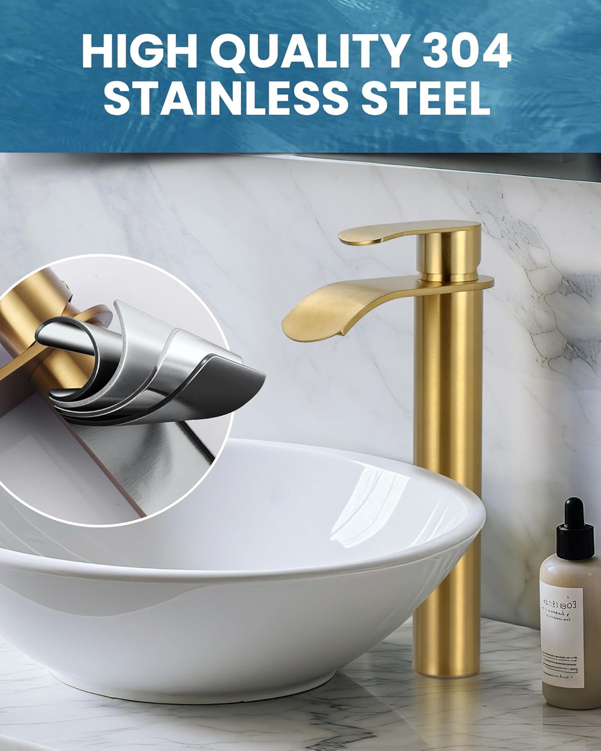 single handle waterfall tall bathroom faucet with pop up drain 8