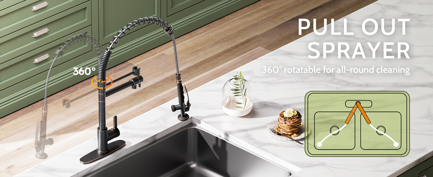 WOWOW Oil Rubbed Bronze 28 Extra Tall Commercial Spring Kitchen Faucet with Pre Rinse Sprayer 13