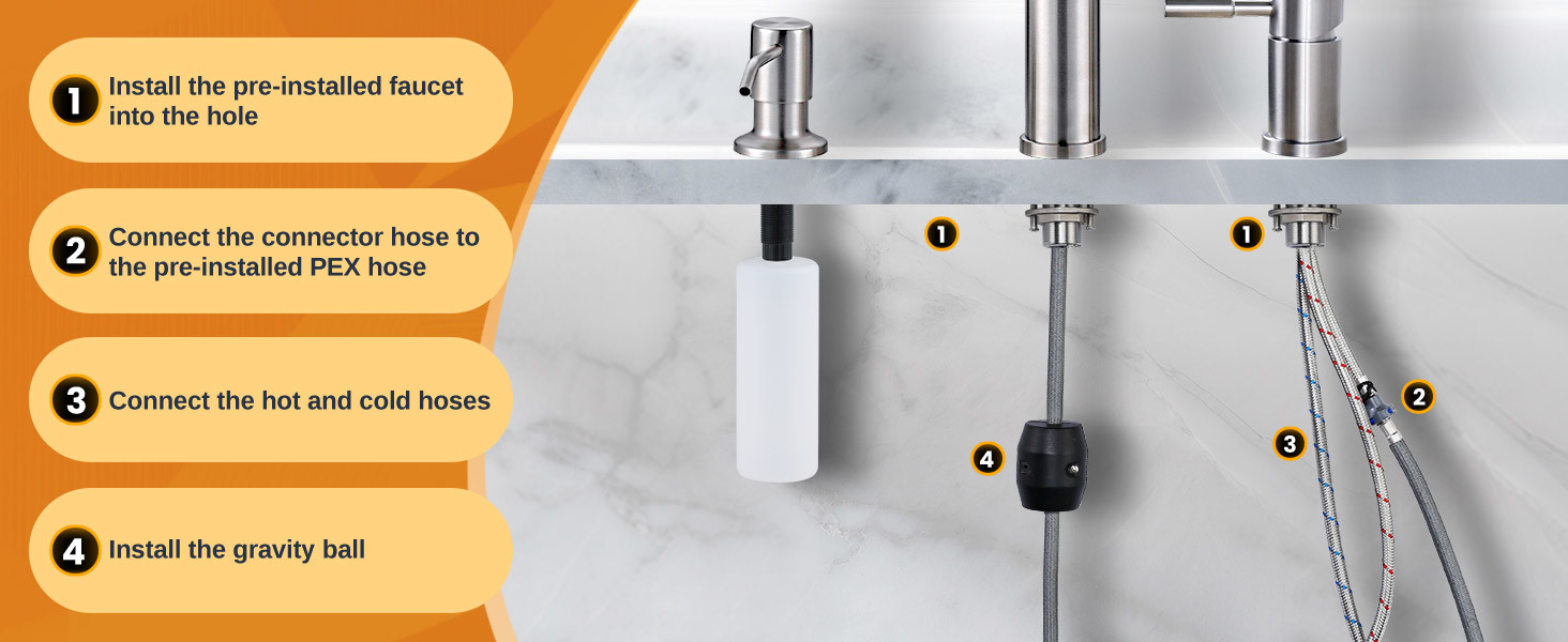 wowow 304 stainless steel pull down kitchen sink faucet with soap dispenser and separate handle 2