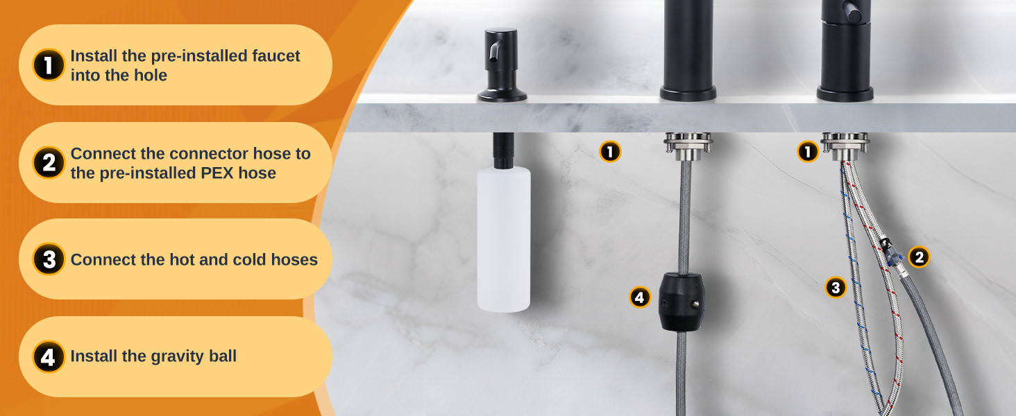 wowow 304 stainless steel pull down kitchen sink faucet with soap dispenser and separate handle 4
