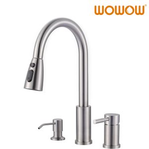 wowow 304 stainless steel pull down kitchen sink faucet with soap dispenser and separate handle 9 1