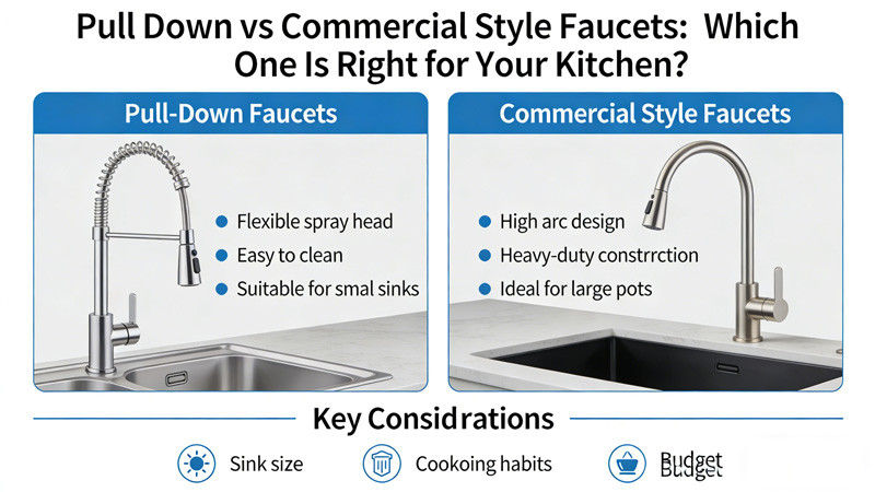 Pull Down vs Commercial Style Faucets: Which One Is Right for Your Kitchen?