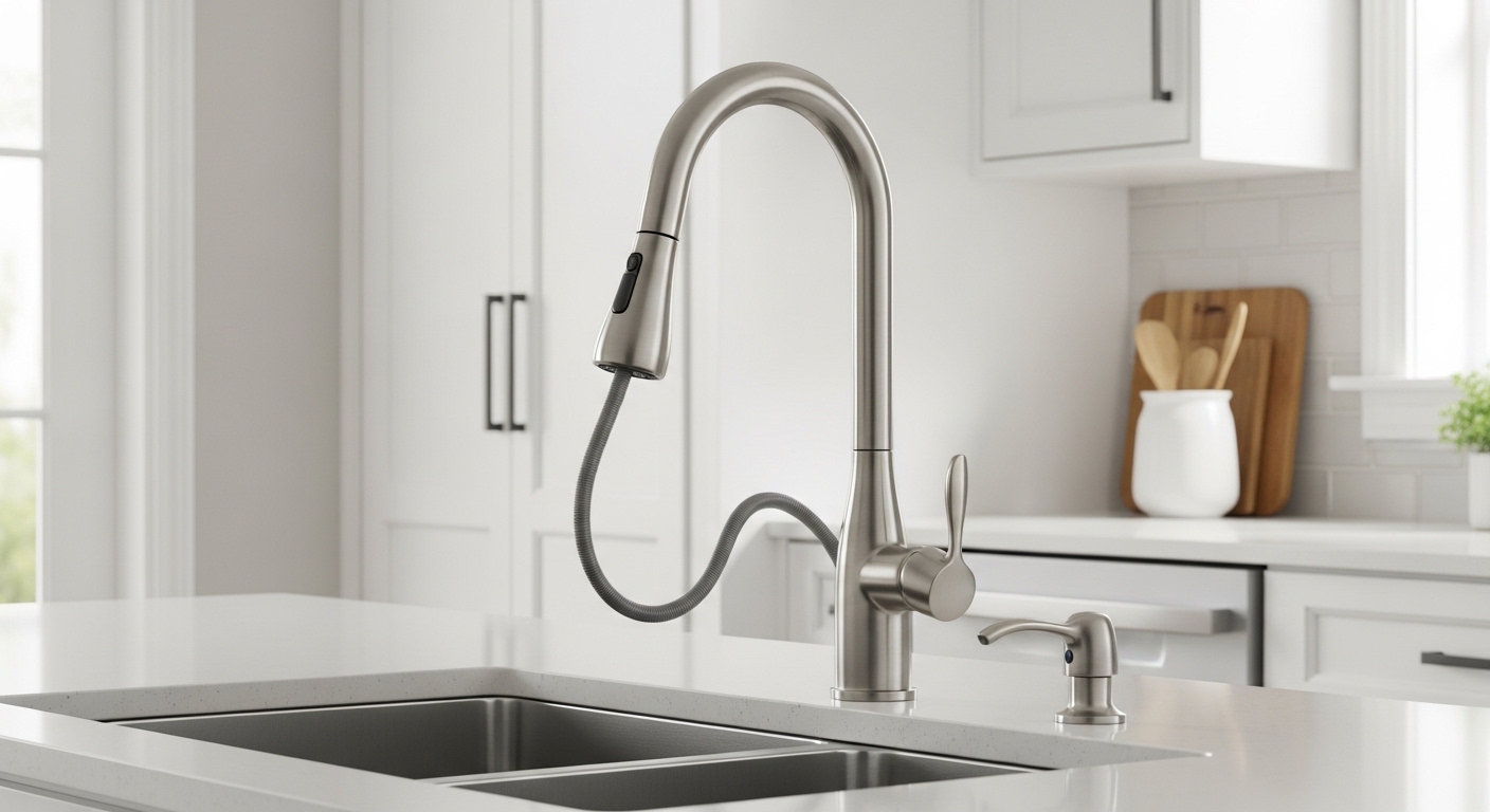 brushed nickel faucet kitchen with pull out spray