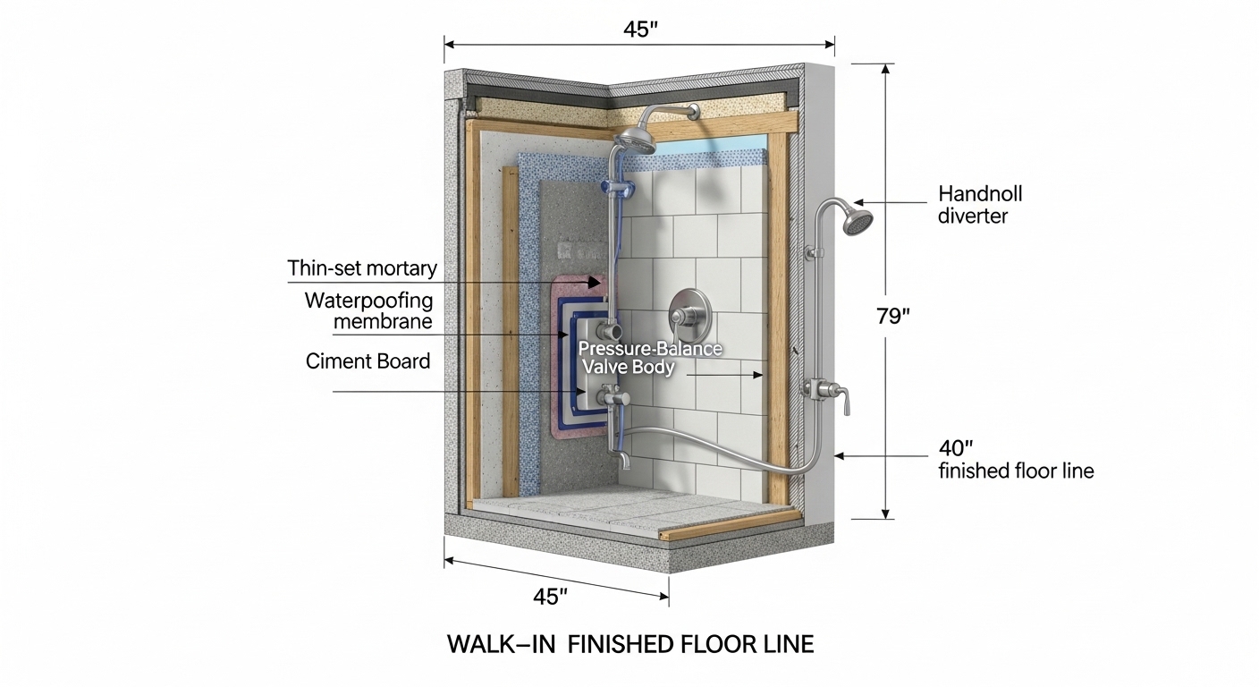 What Is the Right Walk In Shower Valve Rough In Height, and Where Should You Set It? What Is the Right Walk In Shower Valve Rough In Height, and Where Should You Set It?
