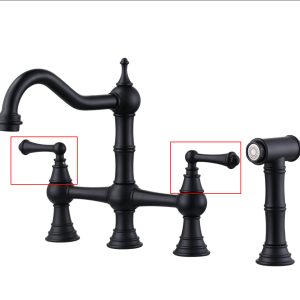 WOWOW matte black bridge kitchen faucet lever handle replacement, front view